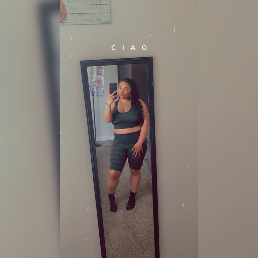 Green camo short set